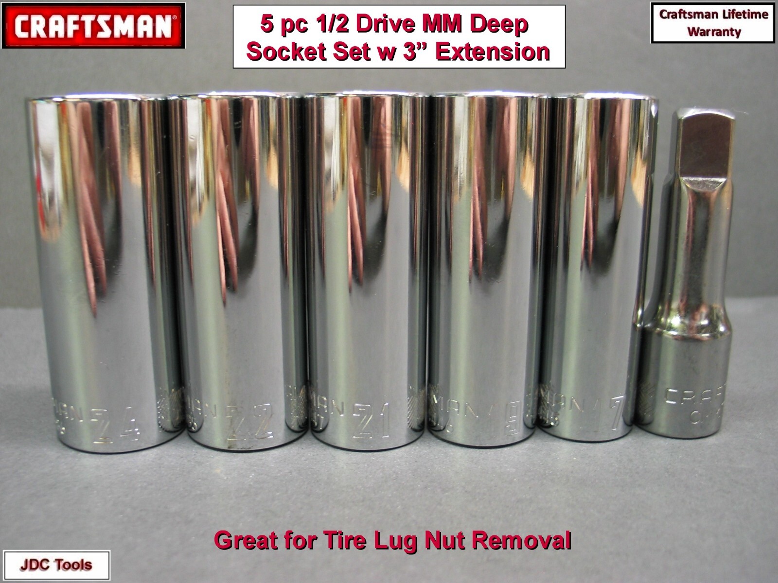 Craftsman 6 pc 1/2 Drive Deep MM Socket Set 17MM - 24MM gallery
