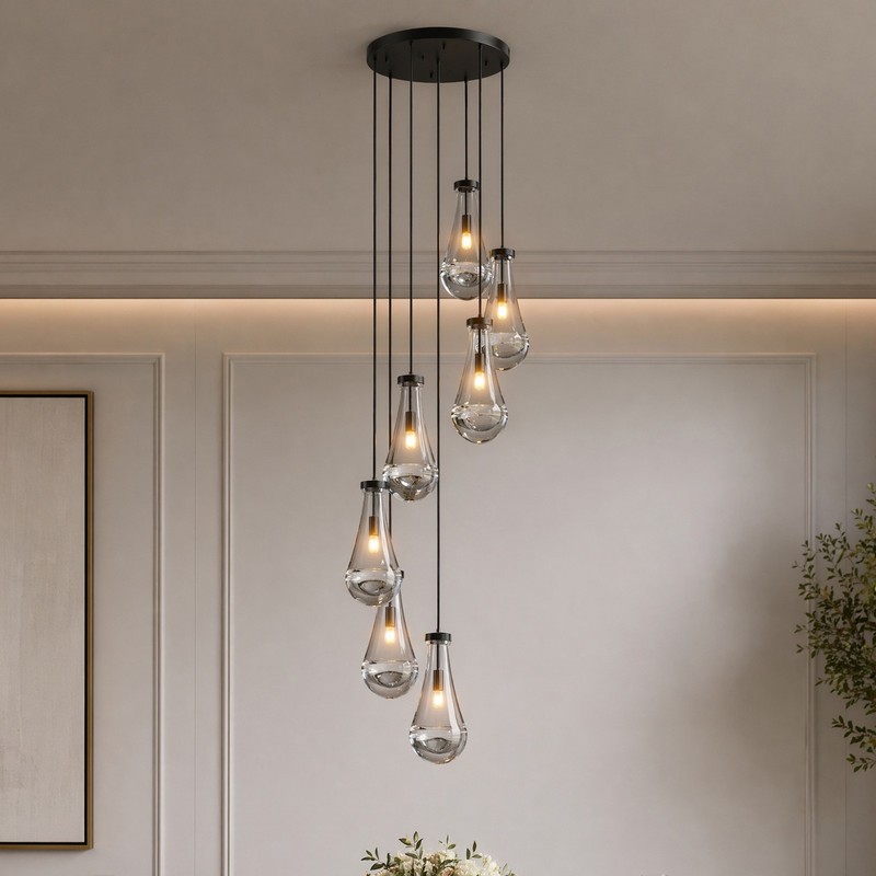 7-Light Raindrop Pendant LED Light Chandelier Kitchen Living Room Black Fixture gallery