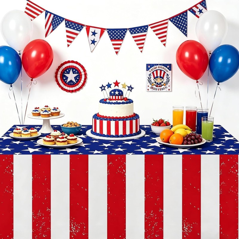 Disposable Stars & Stripes Tablecloth Set - Easy Cleanup for Patriotic Picnics gallery
