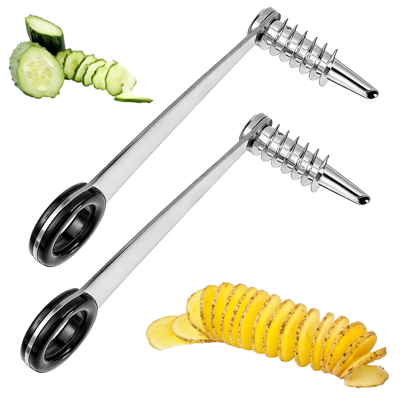 2 Pcs Spiral Potato Cutter, Piranha Spiral Knife Kitchen Accessories Tool, St... gallery