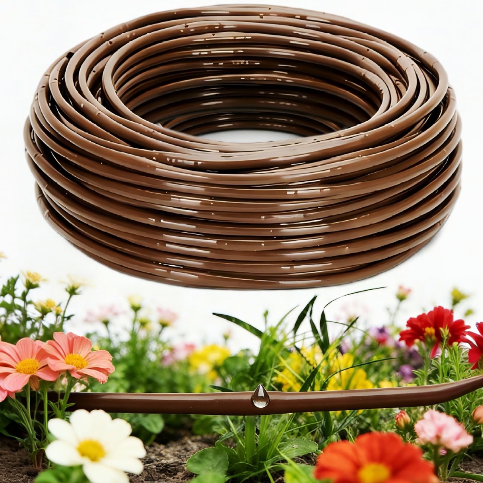 1/4" Drip Irrigation Tubing with 6" Emitter Spacing, (100 Ft 100FT, Brown gallery