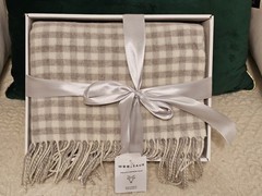 Woolsaur Merino Wool Blend Throw Blanket checkered gray Beige 56 x 70” new