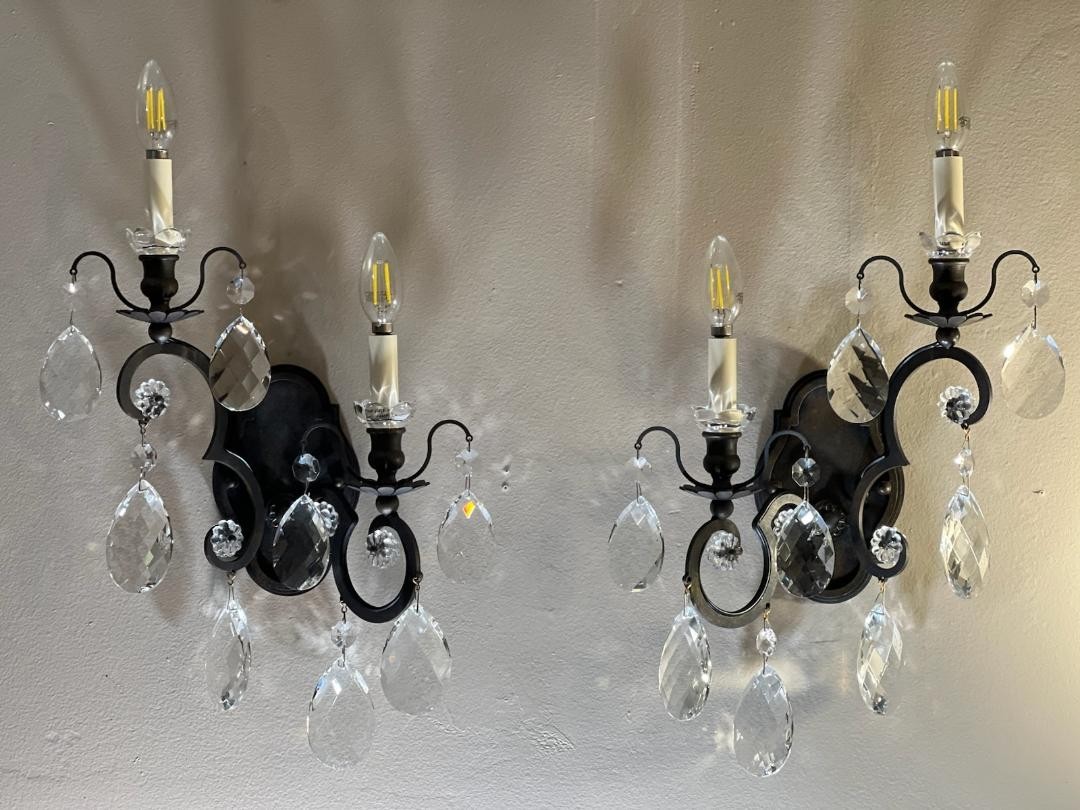 Pair Schonbek Crystal Renaissance 2 Wall Light Sconces Heirloom Bronze 23x14 gallery
