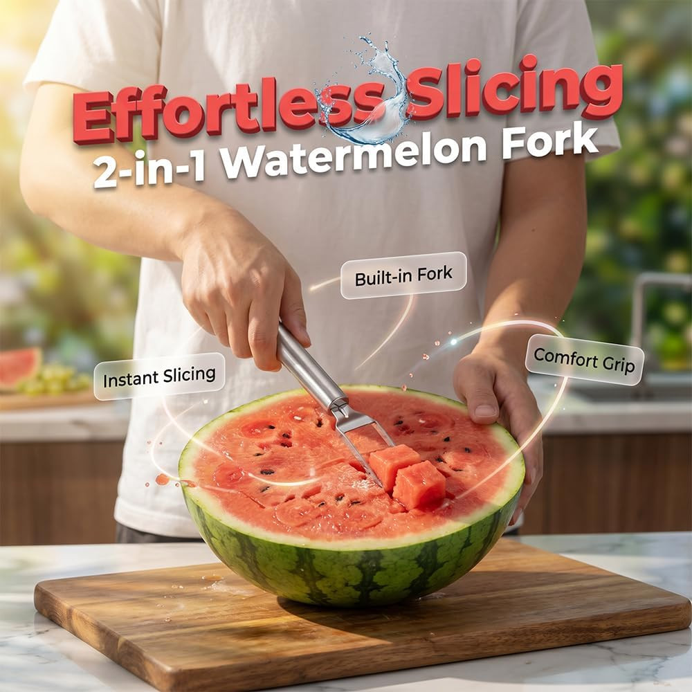 2-In-1 Watermelon Fork Slicer, Stainless Steel Fruit Cutter, Dual Head Watermelo gallery