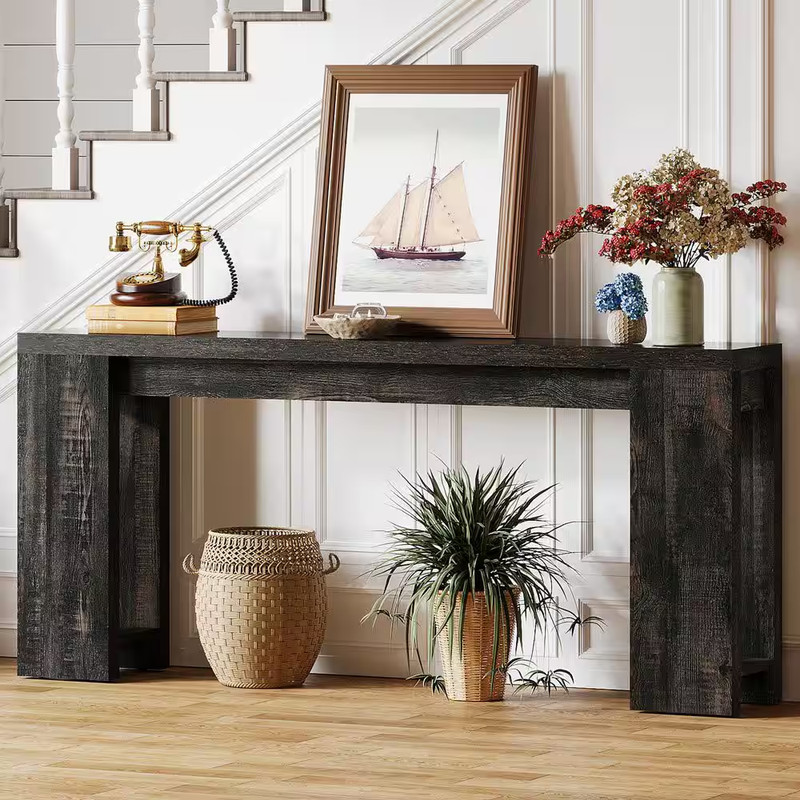 70.9 In. Rectangle Dark Gray Engineered Wood Extra Long Console Table Entryway A gallery