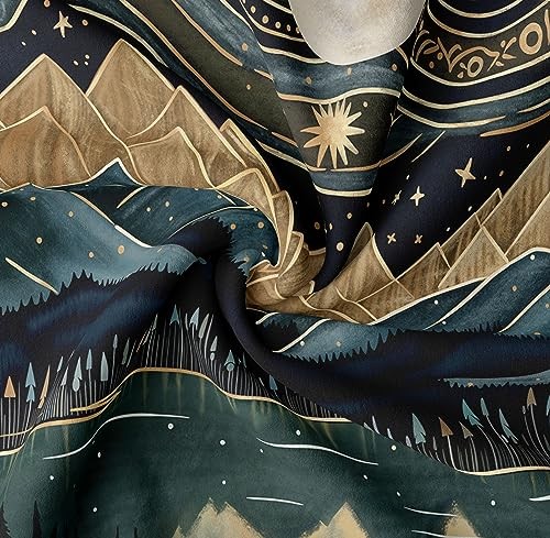 Mountain Forest Tapestry - Boho Landscape Moon Stars Wall 40"L x 30"W Black gallery