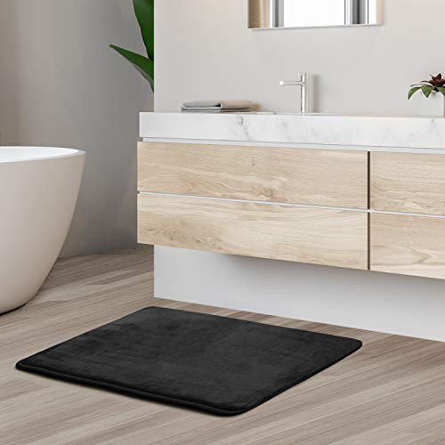 Bathroom Rugs, Velvet Memory Foam Bath Mat, Non-Slip, Solid Black 17 x 24 gallery