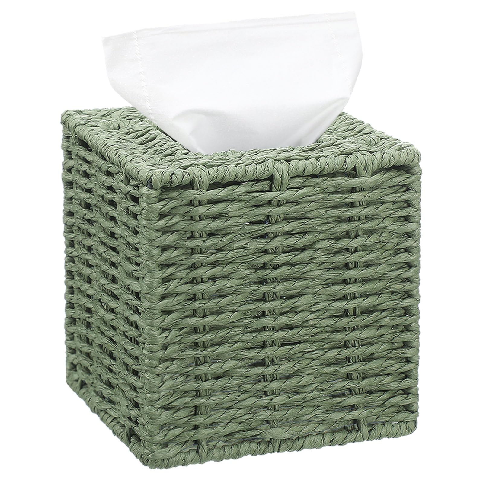 Sage Green Tissue Box Cover Square Natural Paper Rope Hand Woven Tissue Box Hold gallery