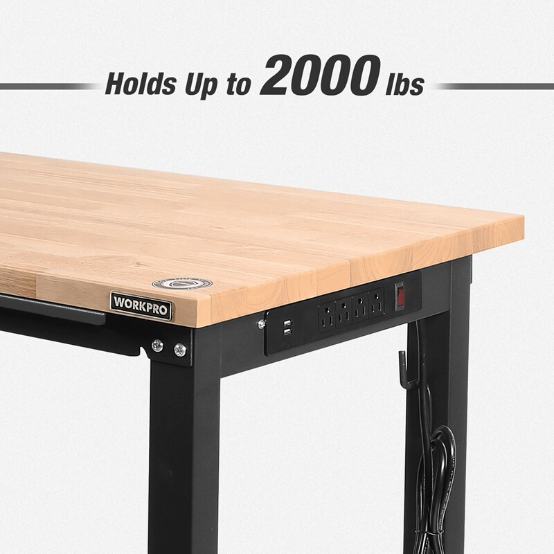WORKPRO 5FT Adjustable Workbench Heavy-Duty Hardwood Workstation 2000 LBS Load gallery