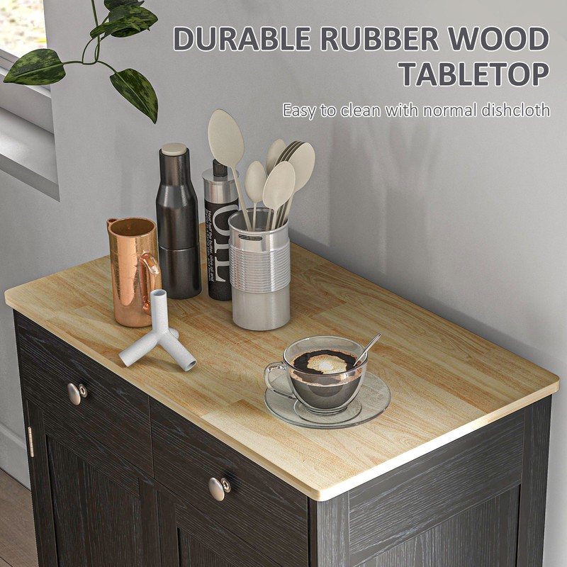 Kitchen Storage Cupboard Organizer Cabinet w/2 Drawers & Adjustable Shelf, Black gallery
