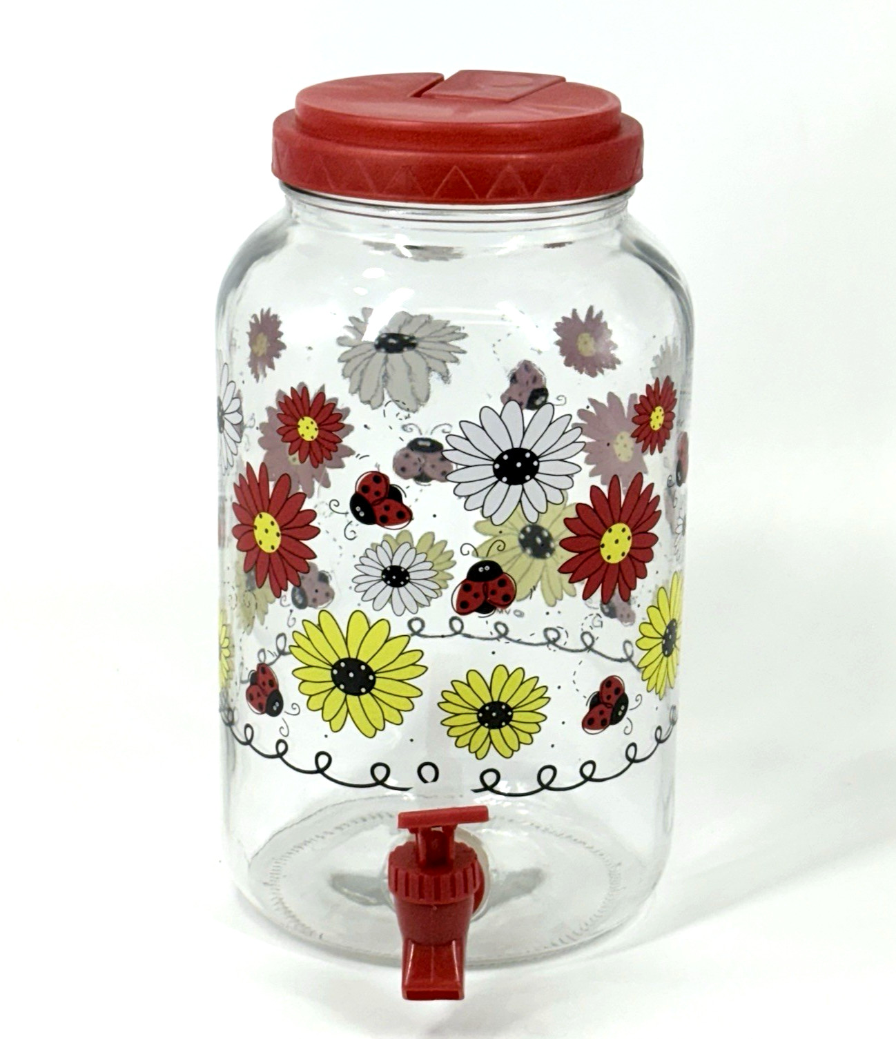 VMI 2014 Sun Tea Jar Daisies Ladybugs Red Yellow Black Flower Beverage Dispenser gallery