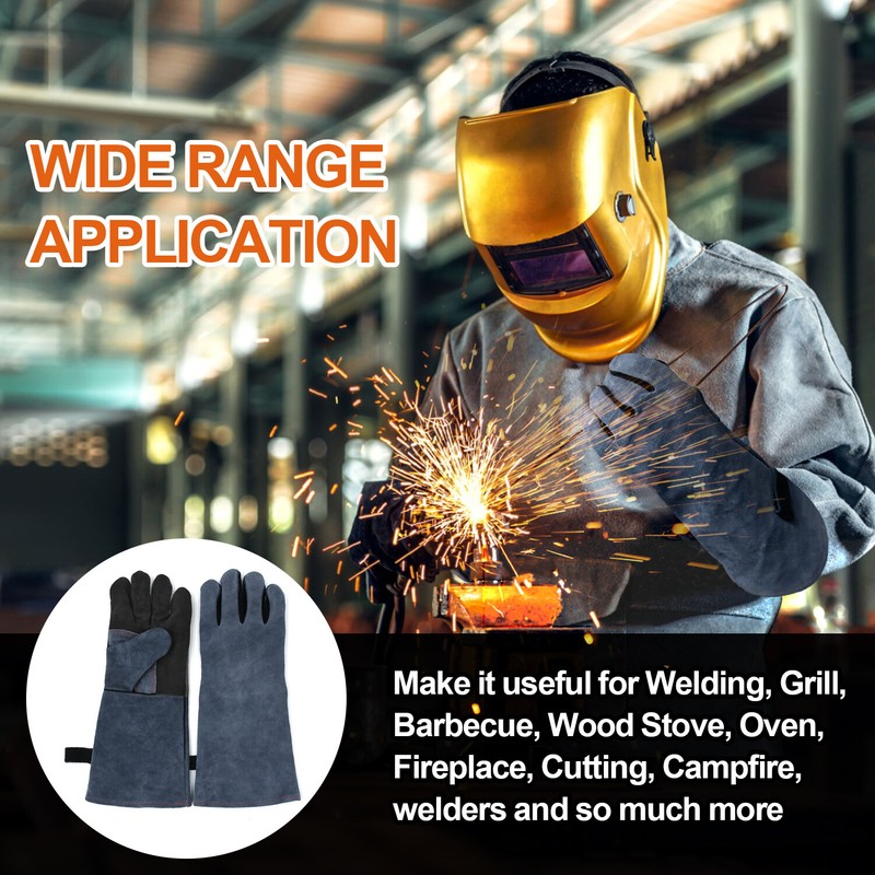 Welding Gloves Heat Fire Resistant Grill Leather Work Glove BBQ Oven Blacksmith gallery