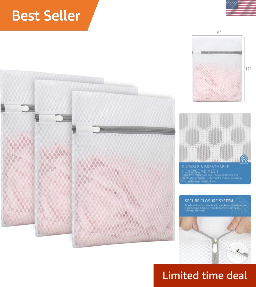 3-Pack 9 x 12 Inch Durable Laundry Bags with Anti-Rust Zipper for Delicates gallery