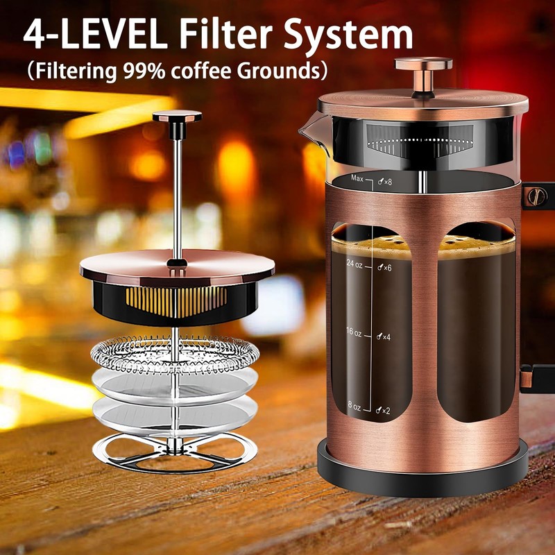 French Press Coffee Maker (34oz 1Quart 5-6Cup) Coffee Press, with 4 Filters S... gallery