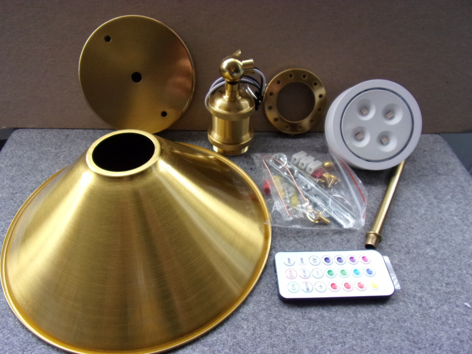2 Satin Brass Wall Sconces with Remote Control Puck Lights NEW gallery