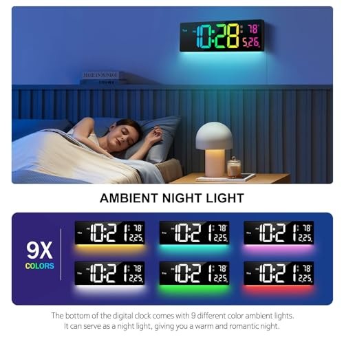 Digital Wall Clock Large Display 16", Digital Clock with 11 RGB Multicolor gallery