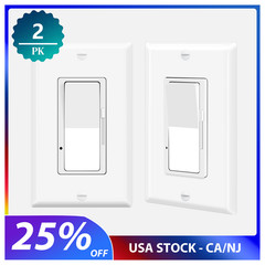 LED Decora Rocker Dimmer 3-Way Switch CFL 600W LED 150W with Wall Plate Cover ×2