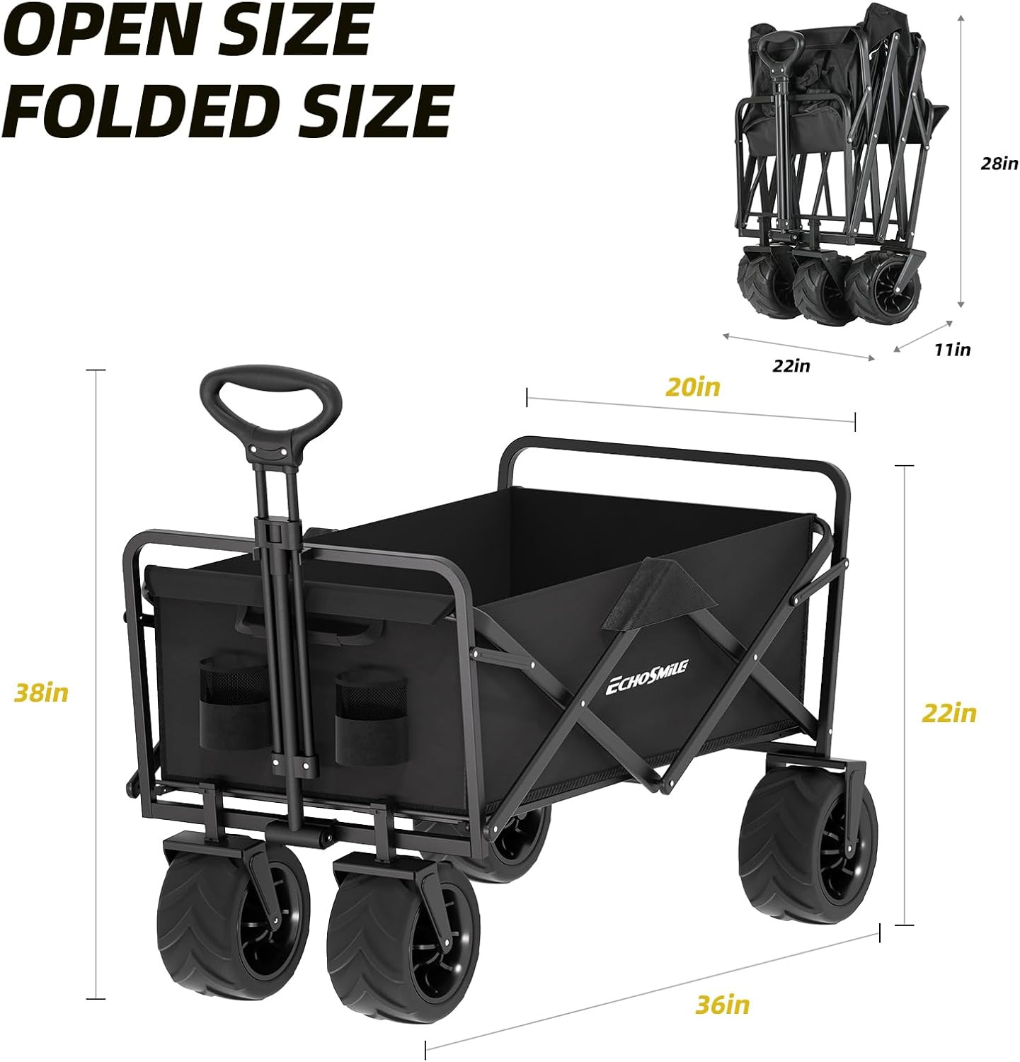 Heavy Duty 350 Lbs Capacity Collapsible Wagon, Outdoor Folding Camping Grocery P gallery