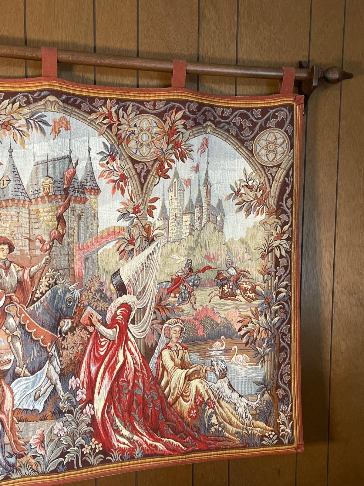 Marc Waymel “Romance at Camelot” c. 1990 French Wool Mechanical Tapestry 35”X50” gallery