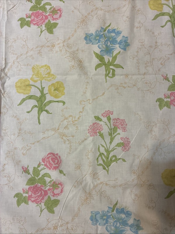 Vtg Wamsutta Queen Flat Sheet Supercale Plus Made in USA Floral Spring Flowers gallery
