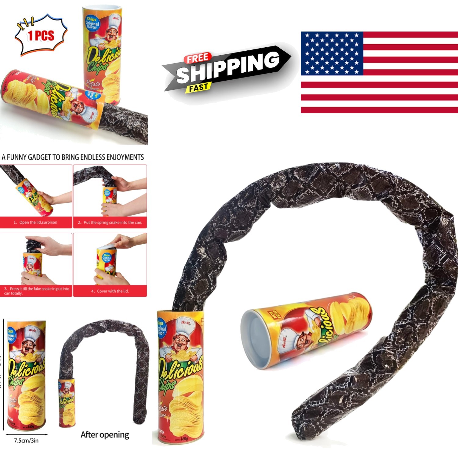 Potato Chip Snake Can Jump Spring Toy for April Fools Day Halloween Party gallery