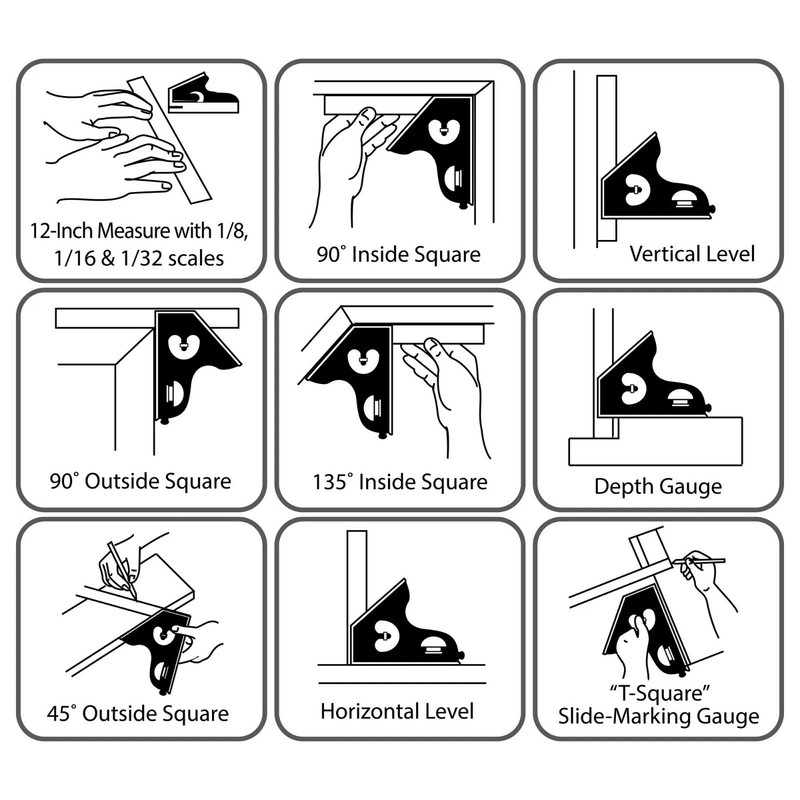 Hyper Tough 12-Inch ADJUSTABLE COMBINATION SQUARE + BUBBLE LEVEL Metric Standard gallery