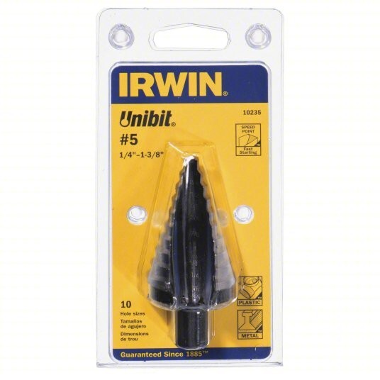 Irwin 10235 #5 Unibit Step Drill Bit, 1/4" - 1-3/8", Speed Point HSS USA NEW gallery