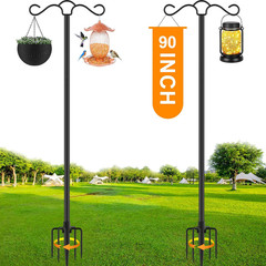 2 Pack 90 Inch Double Shepherds Hook for Outdoor with 5 Prong Base Heavy Duty Tw