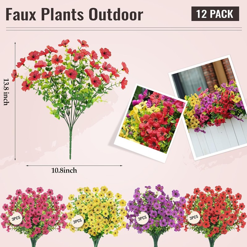 12 Bundles Artificial Flowers for Outdoors Fake Flowers Plants Spring Decoration gallery