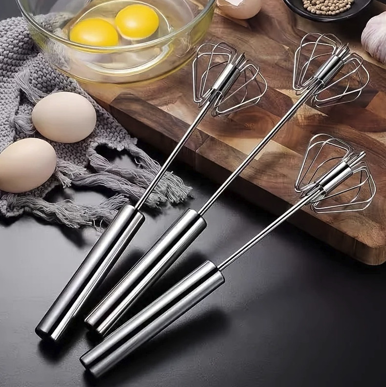1pc Stainless Steel Semi Automatic Egg Beater Hand Push Mixer - NEW gallery