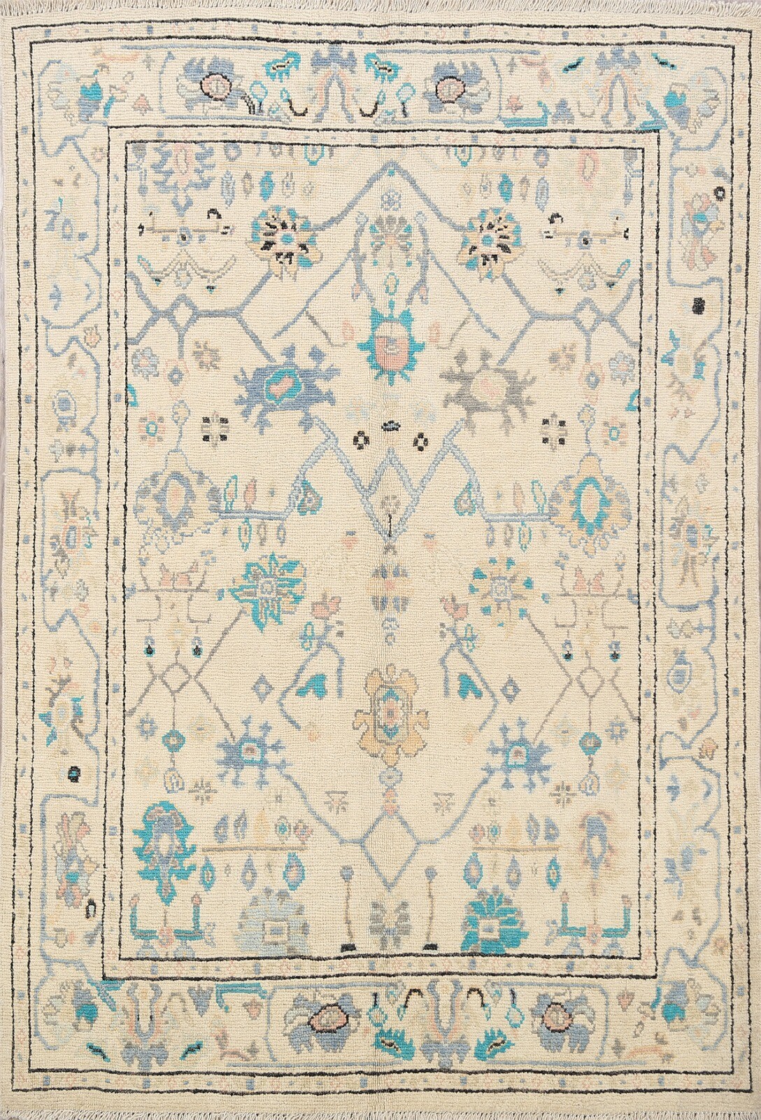 Vegetable Dye Geometric Floral Oushak Turkish Oriental Area Rug Hand-Knotted 5x6 gallery
