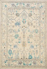 Vegetable Dye Geometric Floral Oushak Turkish Oriental Area Rug Hand-Knotted 5×6