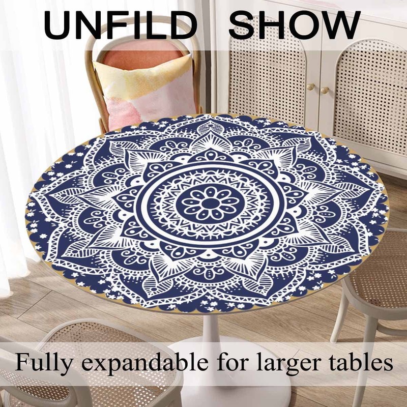 Tablecloth Mandala Pattern Tablecloths 60" Diameter Round Blue and White Deco... gallery