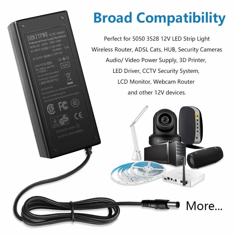 AC/DC 12V 5A Power Supply Adapter Transformer For 5050/3528 LED Strip Light 60W gallery