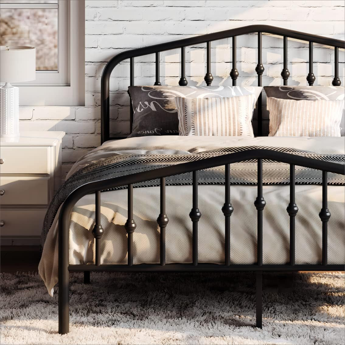 SHA CERLIN Queen Size Metal Platform Bed Frame with Victorian Style Wrought Iron gallery