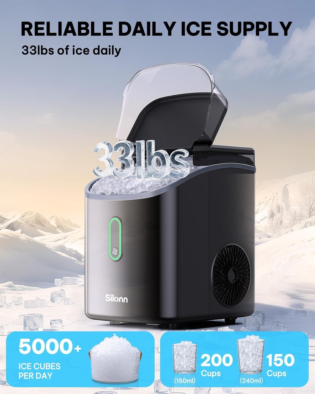 Countertop Nugget Ice Maker - Soft Chewable Ice, Self-Cleaning, 34Lbs/24H gallery