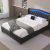 Bed Frame with upholstered headboard，4 Storage Drawers and Led,Charging station. gallery