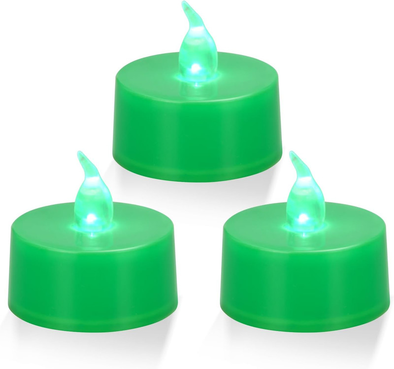 24 Pack Green Light Non-Flickering Flameless Tea Lights, Green Base, Last 100H+, gallery