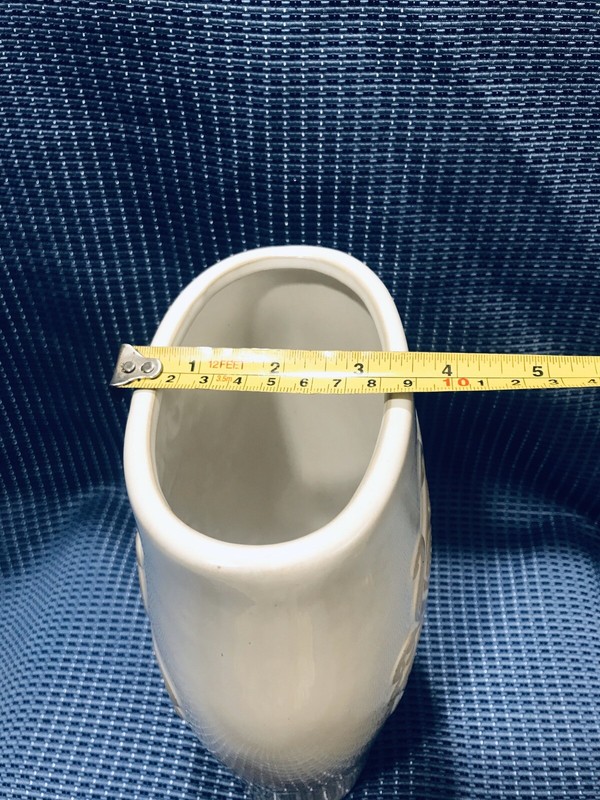 Decor Hosley Scroll Double Sided Oval Design Glazed Vase Cream & Tan 9 1/4” gallery