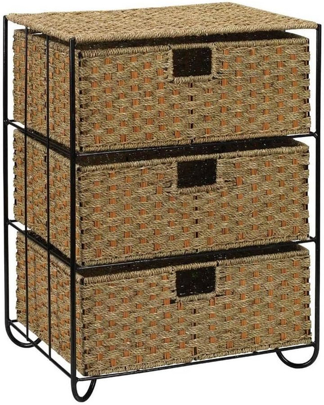 3 Drawer Wicker Storage Unit, Handwoven Seagrass, Strong Metal Frame with Curved gallery