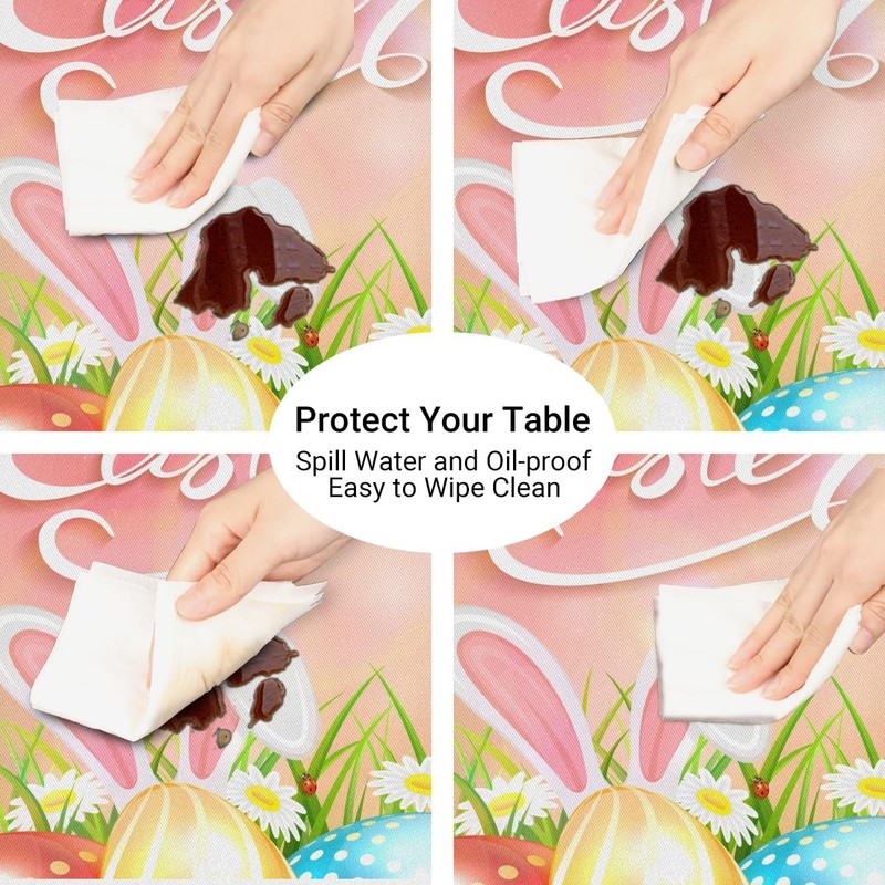 Easter Rabbit Cute Round Fitted Tablecloth Easter Egg Round Table Cover with ... gallery