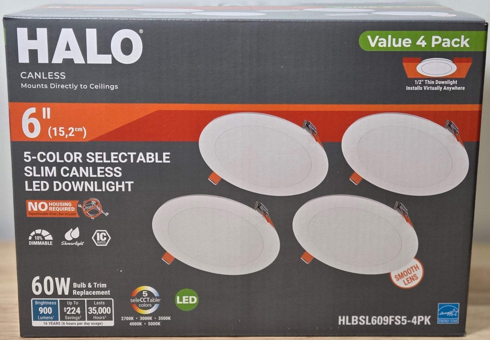 HALO HLBSL 6 in. Can Less Integrated LED White 4-Pack HLBSL609FS5-4PK 900 Lumens gallery