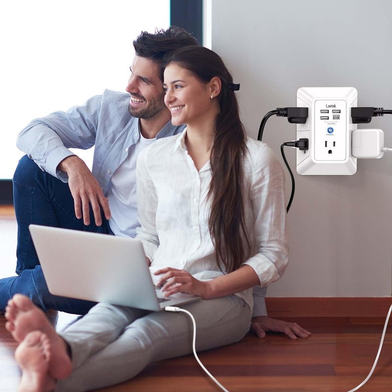 5 Outlet Extender Multi Plug Wall Adapter with 4 USB Ports 1680J Surge Protector gallery
