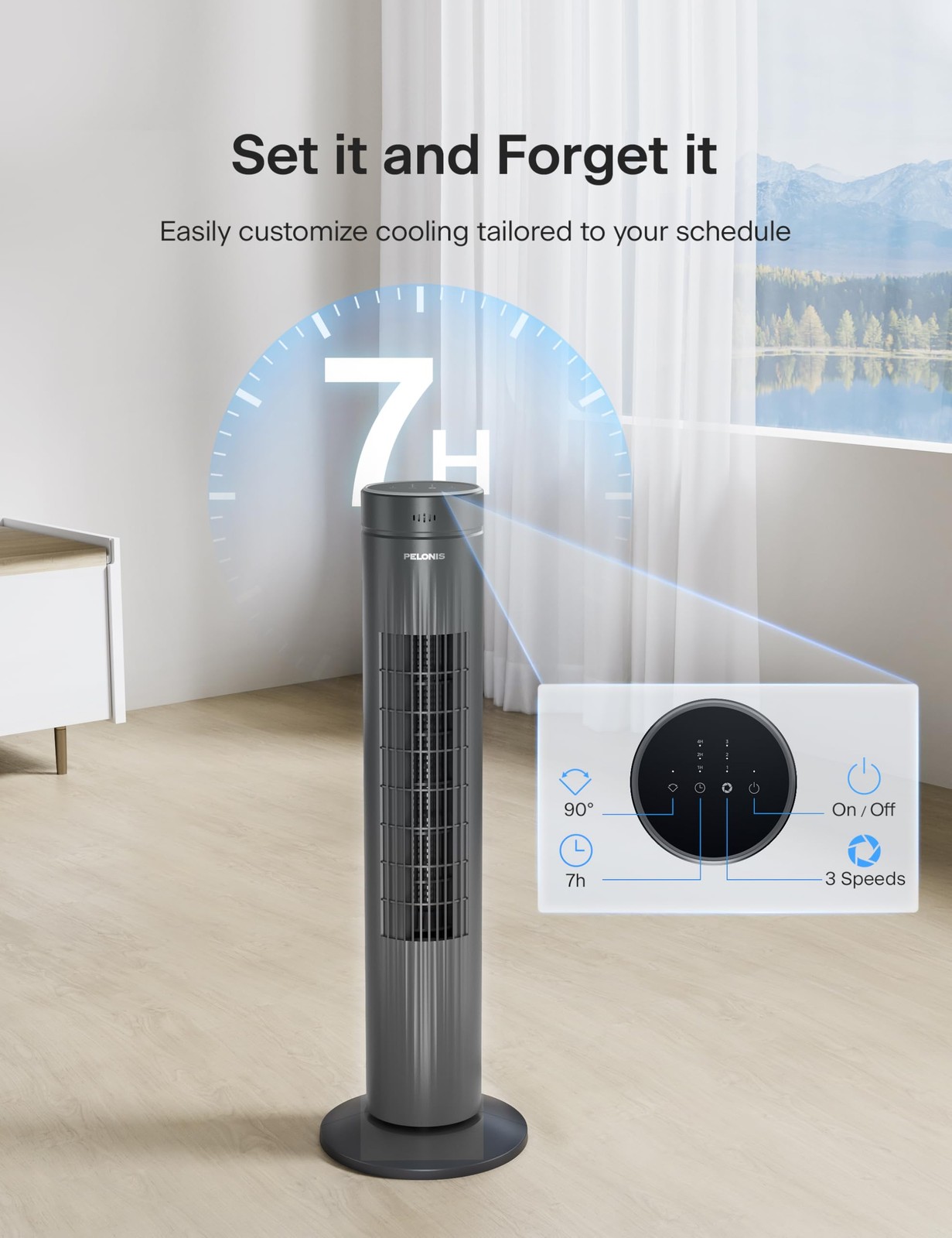 PELONIS 30Inch Oscillating Tower Fan for Bedroom – 3 Speed, 37dB Quiet Tower ... gallery