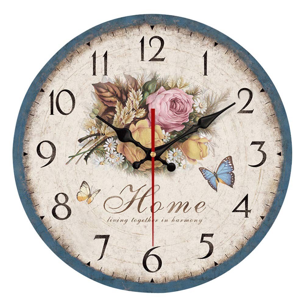 12-in Simple European Flowers Wall Clock, Frameless, Wooden, MDF, Silent gallery