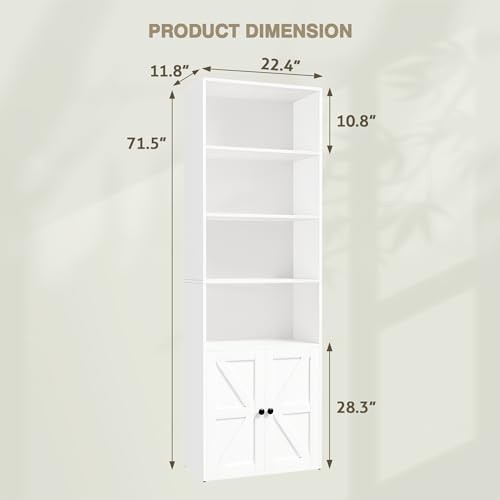 71.5" Tall Bookshelf and Bookcase, Industrial Bookshelves and 1 PCS White gallery