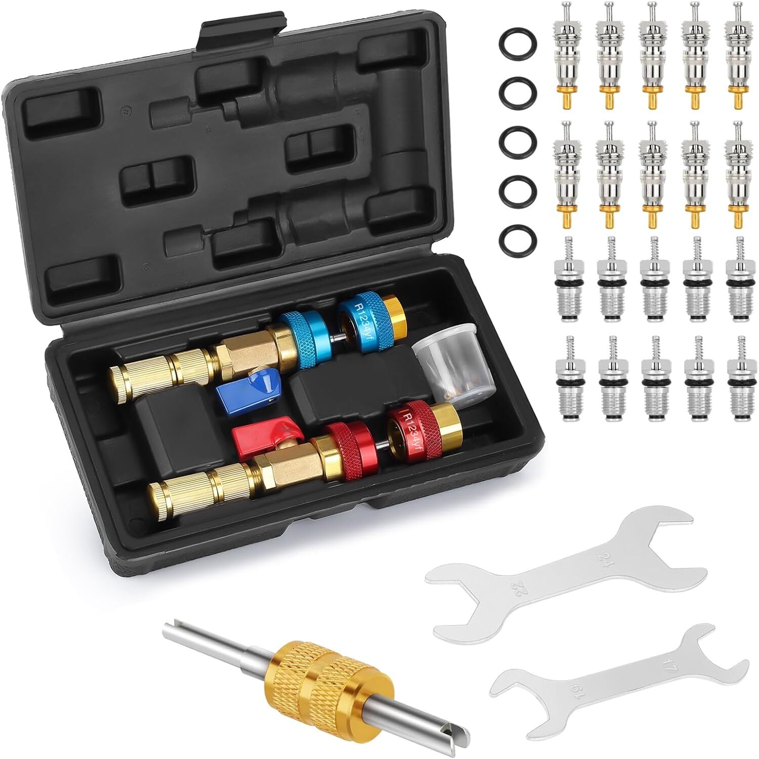R134A R1234YF Valve Core Quick Remover Installer Tool Set, High Low Pressure US gallery