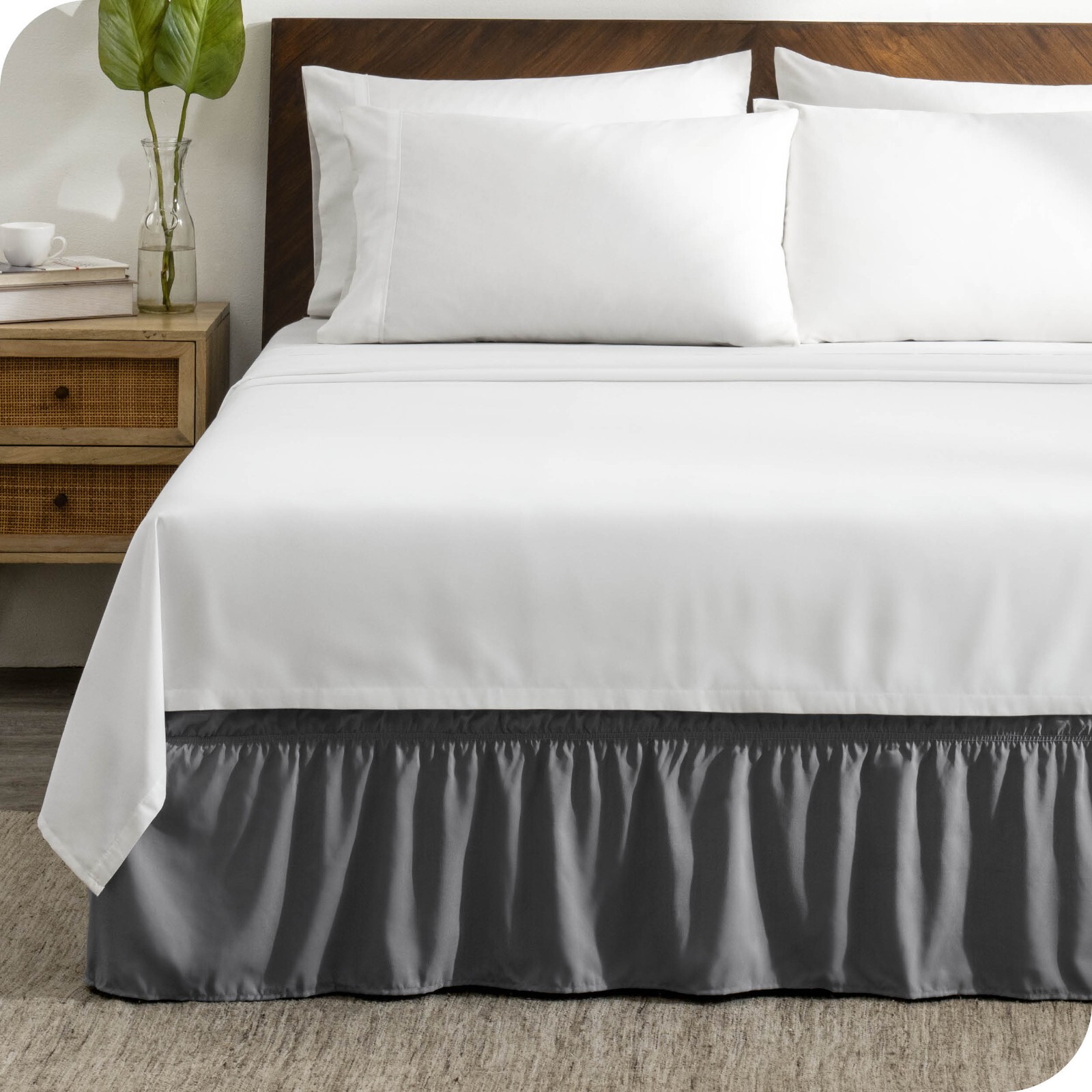 Bare Home Adjustable Wrap Around Ruffled Bed Skirt - 15-inch Tailored Drop gallery