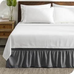 Bare Home Adjustable Wrap Around Ruffled Bed Skirt – 15-inch Tailored Drop