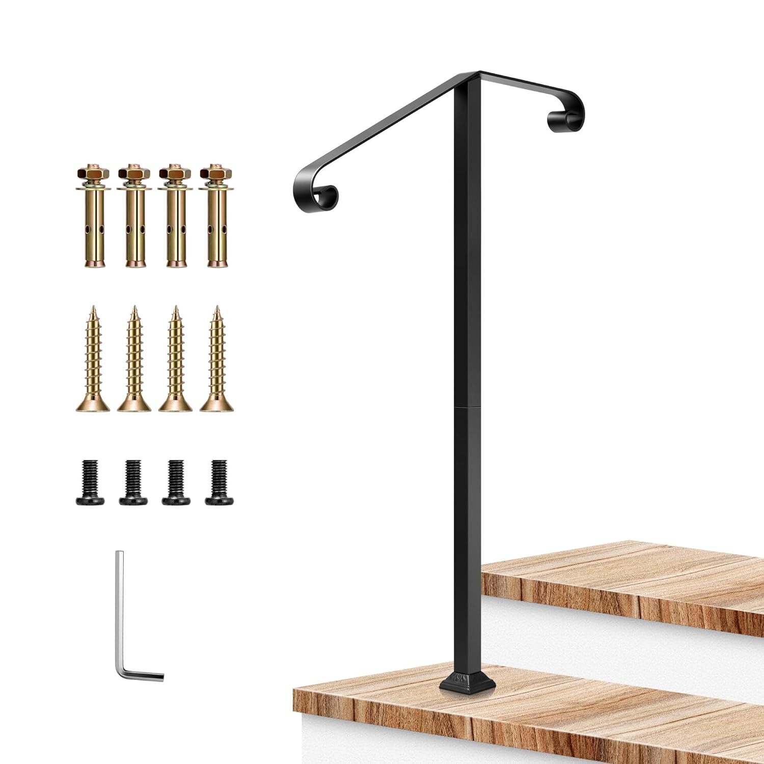 21"x39" 1-2 Steps Single Post Porch Railing Wrought Iron Stair Railing Handrails gallery